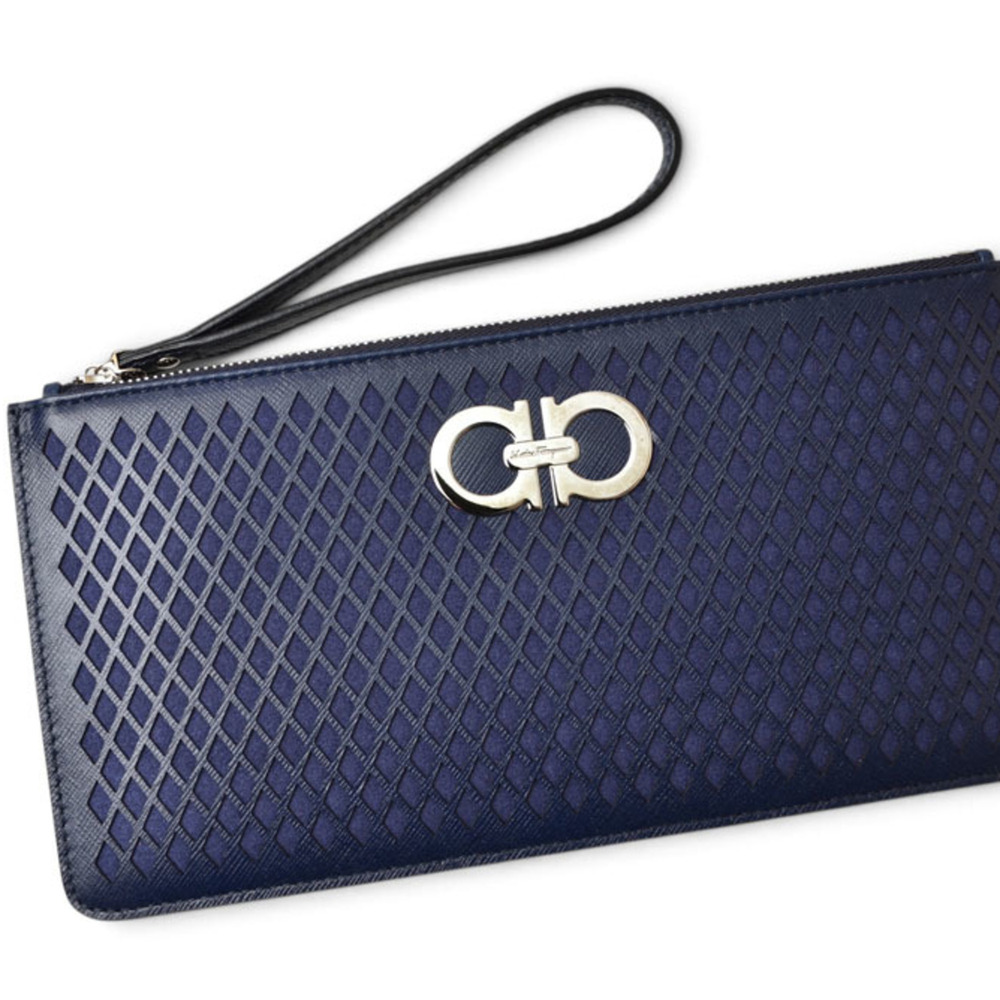 Salvatore Ferragamo Ferragamo Flat Pouch Clutch Bag Salvatore Gancini Leather...
